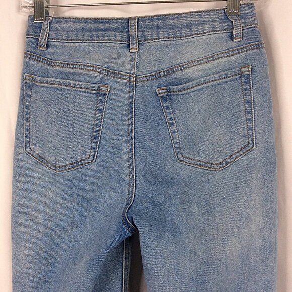 Tinseltown Distressed Mom Jeans Juniors 5 Light Wash Frayed Hem High Rise - Picture 6 of 8